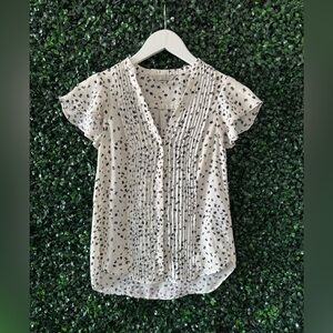 H&M White Sleeveless Blouse with Black Floral Print Size XS (0P)